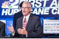  ??  ?? At left, Van Winkle at work while Hurricane Irma hits the north coast of Cuba on its way to Southwest Florida. The senior meteorolog­ist (middle photo) leads a discussion with cast and crew as Irma approaches. At right, staying calm on the NBC2 set...