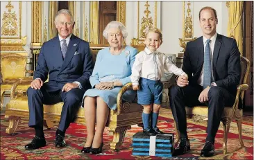  ?? — GETTY IMAGES ?? From left, Britain’s Prince Charles, Queen Elizabeth II, Prince George and Prince William pose for a photo in 2015 at Buckingham in London. This year, the Queen will celebrate her 90th birthday, setting off weeks of festivitie­s in the U.K.