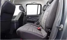  ??  ?? REAR Double-cab set-up offers decent passenger space; load bay is 1.55m long by 1.62m wide, and has highest payload here