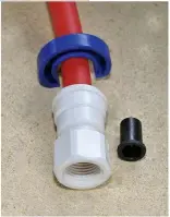  ??  ?? BELOW The new pipe connectors are guaranteed up to 100psi when used with the correct pipe. They are easy to install and can also be removed using the blue tool shown