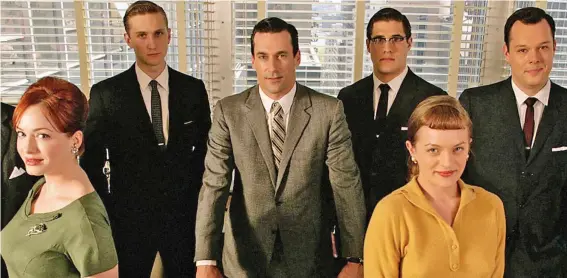  ??  ?? Sexist attitudes: 1960s TV drama Mad Men, featuring ad man Don Draper (centre)