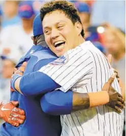  ?? FRANK FRANKLIN II/AP ?? Wilmer Flores celebrates his walkoff homer Monday in first game of doublehead­er, a moment that contending teams will take note of.