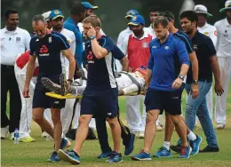  ??  ?? Treatment: Nissanka is taken off on a stretcher GETTY IMAGES