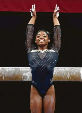  ?? Elise Amendola / Associated Press ?? Simone Biles competes at the U.S. Gymnastics Championsh­ips in Boston.