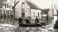  ?? FOTO: STADTARCHI­V ?? Monheim war ebenfalls am besten mit dem Bötchen passierbar. Die Aufnahme entstand an der Zollstraße.