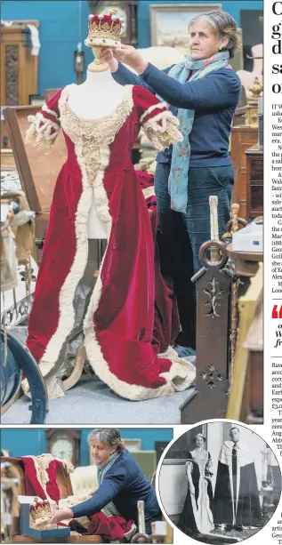  ?? PICTURES: MARK BICKERDIKE ?? REIGN CHECK: Henrietta Graham with the 1902 coronation robes and items belonging to the Earl and Countess of Guilford, inset right, that are being sold at auction in Ripon.