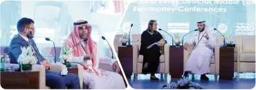  ??  ?? محافظ «منشآت» يجيب على أسئلة الحضور. جانب من جلسات مؤتمر «يوروموني» السعودية. (عكاظ)