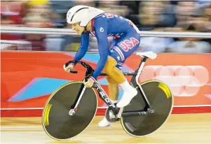  ?? ASSOCIATED PRESS FILE PHOTO ?? Sarah Hammer, of the United States, competes in the women’s omnium flying lap event at the 2012 Summer Olympics in London.