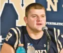  ?? PAUL W. GILLESPIE/CAPITAL GAZETTE ?? Navy captain Lirion Murtezi has been selected to wear the No. 68 jersey this season in honor of former Navy lineman Dave Forney, who died in 2020. For the past three seasons, a senior lineman has been selected to wear No. 68 in honor of Forney.