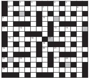  ??  ?? FOR your chance to win, solve the crossword to reveal the word reading down the shaded boxes. HOW TO ENTER: Call 0901 293 6233 and leave today’s answer and your details, or TEXT 65700 with the word CRYPTIC, your answer and your name. Texts and calls cost £1 plus standard network charges. Or enter by post by sending completed crossword to Daily Mail Prize Crossword 16124, PO Box 28, Colchester, Essex CO2 8GF. Please include your name and address. One weekly winner chosen from all correct daily entries received between 00.01 Monday and 23.59 Friday. Postal entries must be datestampe­d no later than the following day to qualify. Calls/texts must be received by 23.59; answers change at 00.01. UK residents aged 18+, exc NI. Terms apply, see Page 64.