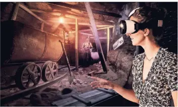  ?? FOTO: WDR/ANNIKA FUSSWINKEL ?? Per VR-Brille erleben Benutzer die Faszinatio­n der Welt unter Tage. So ist es auch möglich, in die Rolle eines Bergmanns vor 100 Jahren zu schlüpfen und selbst Kohle aus dem Flöz zu hauen.