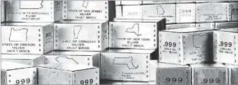  ??  ?? A SNEAK PEAK INSIDE SILVER VAULT BRICKS: Pictured left reveals for the very first time the valuable .999 pure fine silver bars inside each State Silver Vault Brick. Pictured right are the State Silver Vault Bricks containing the only U.S. State Silver...