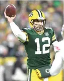  ?? GETTY IMAGES ?? Packers quarterbac­k Aaron Rodgers passed for 425 yards against the 49ers on ‘‘Monday Night Football.’’