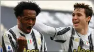  ?? (AFP) ?? Juventus’ Colombian midfielder Juan Cuadrado celebrates after scoring his first goal during the Italian Serie A match vs Inter at the Juventus stadium in Turin on Saturday.