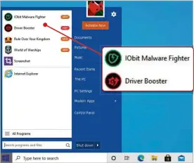  ??  ?? Iobit seems to think that Windows 7’s Start menu contained adverts for its own software