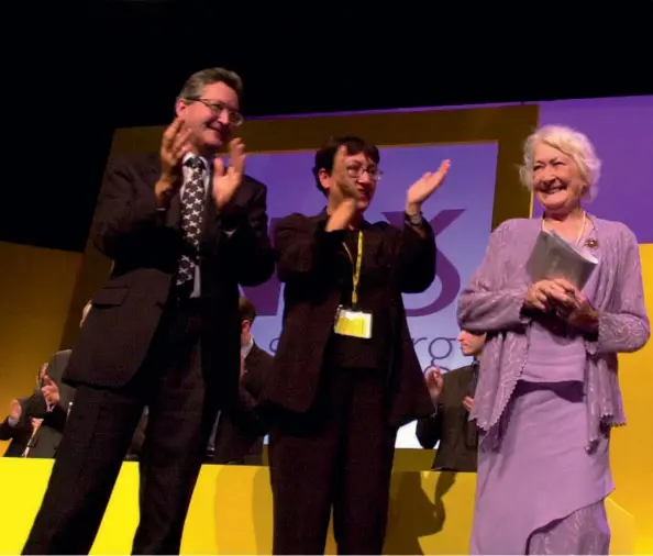  ??  ?? Above: SNP president Winnie Ewing (second from right) takes the plaudits at the end of her speech from family members (L-R) Fergus Ewing MSP, Annabelle Ewing MSP and Margaret Ewing MSP at the SNP conference in Inverness. Above right: Cabinet secretary for the rural economy Fergus Ewing announces National Basic Payment Support Scheme (NBPSS) in 2018.