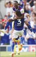  ??  ?? Ipswich Town’s Tayo Edun celebrates scoring their second goal with Jonas Knudsen