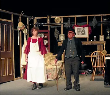  ?? PHOTO: SUPPLIED ?? Elizabeth, played by Anna Logan, with mill employee Mr Marshall, played by Ian Cameron, in the Havelock Theatre Company production of Chain Reaction.