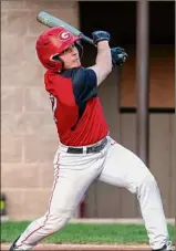  ?? James Franco / Times Union archive ?? Guilderlan­d’s Nick Plue, shown earlier this season, got the rally started in the seventh inning with a single. The Dutchmen scored four times to win 6-4.