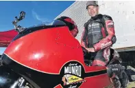  ??  ?? Burt Munro’s greatnephe­w Lee Munro, astride Spirit of Munro ,a record attempt bike that went to the Bonneville Salt Flats in 2017.