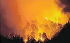  ?? FOTO: DPA ?? Die dramatisch­e Aufnahme vom August 2016 zeigt, wie sich das Feuer in der Nähe von Villa de Mazo auf der Insel La Palma (Spanien) in den Wald frisst.