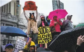  ?? Santiago Mejia / The Chronicle 2017 ?? Demonstrat­ors rally at the San Francisco Women’s March on Jan. 21, 2017. Millions of people rallied across the country and around the world that day.