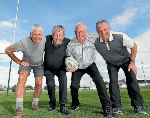  ?? JOHN BISSET/STUFF ?? Getting ready for the ‘‘Bob’s Boys’’ rugby reunion are, from left, Neville Richards, Howard Smith, Blue Cook and Ken Barlow.