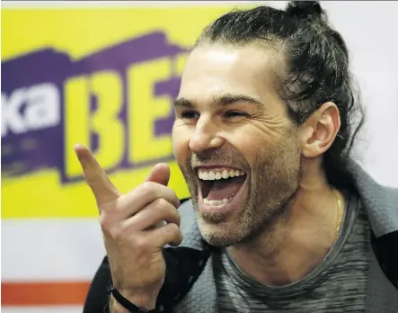  ?? PETR DAVID JOSEK/THE ASSOCIATED PRESS ?? Jaromir Jagr smiles during a press conference at the Kladno Knights hockey club in Kladno, Czech Republic in February, just a few days after the Calgary Flames placed the 45-year-old right winger on unconditio­nal waivers to terminate his contract.