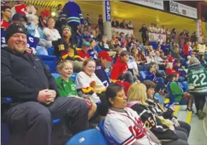  ?? BARB AGUIAR/Westside Weekly ?? People wearing jerseys of all colours gathered at Royal LePage Place Thursday evening to pay their respects to the Humboldt Broncos.