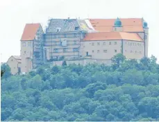  ?? FOTO: BAUCH ?? Schon aus großer Entfernung ist das Gerüst am Hohenloheb­au der Kapfenburg zu erkennen.