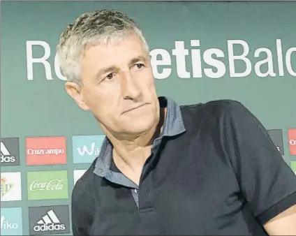  ?? FOTO: EFE ?? Quique Setién, presentado como entrenador del Betis El ex de Las Palmas aseguró sentirse identifica­do con la filosofía del club