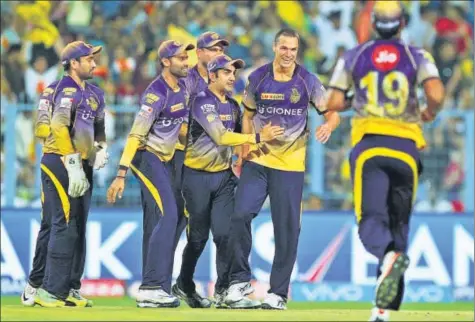  ?? BCCI ?? KKR’S Nathan Coulternil­e rattled the RCB top order picking up three wickets for 21 runs.