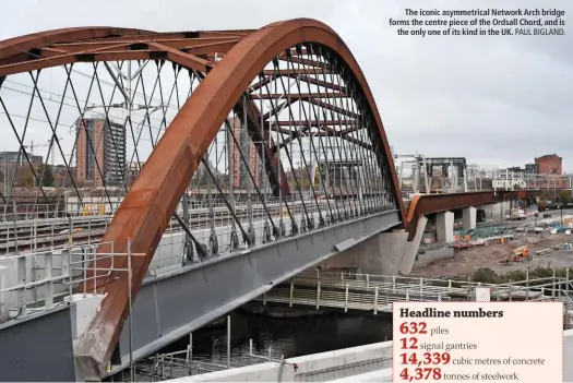  ?? PAUL BIGLAND. ?? The iconic asymmetric­al Network Arch bridge forms the centre piece of the Ordsall Chord, and is the only one of its kind in the UK.