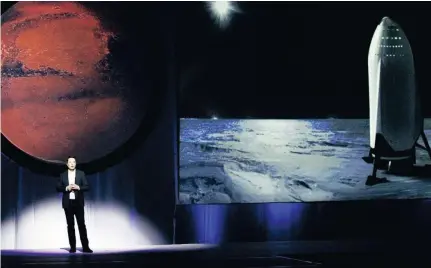  ??  ?? ADVENTURE TRIP: During an Internatio­nal Astronauti­cs Congress in Guadalajar­a, Mexico, yesterday, South African-born physicist and SpaceX founder, Elon Musk, outlines a plan to design spacecraft to aid in the human colonisati­on of Mars.