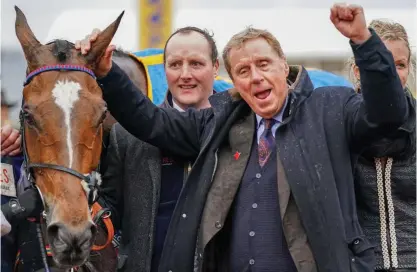  ?? MARK LARGE ?? Whole new ball game: Redknapp (right) with his victorious horse Shakem Up’Arry