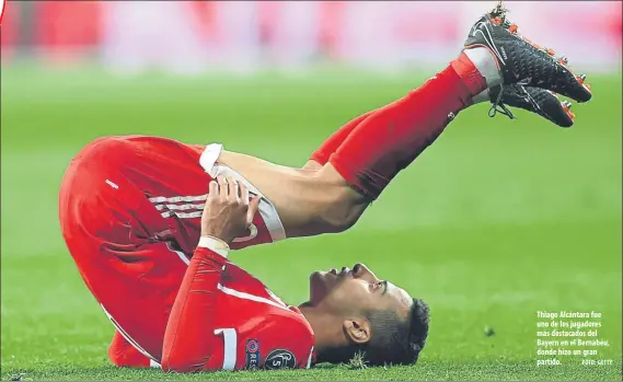  ?? FOTO: GETTY ?? Thiago Alcántara fue uno de los jugadores más destacados del Bayern en el Bernabéu, donde hizo un gran partido.