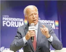  ?? Reuters-Yonhap ?? Democratic presidenti­al candidate and former Vice President Joe Biden speaks at the One Iowa and GLAAD LGBTQ Presidenti­al Forum in Cedar Rapids, Iowa, Friday.