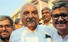  ?? — PTI ?? Senior Congress leader Bhupinder Singh Hooda from Garhi Sampla Kiloi constituen­cy celebrates after his victory in the Assembly elections in Rohtak on Thursday.