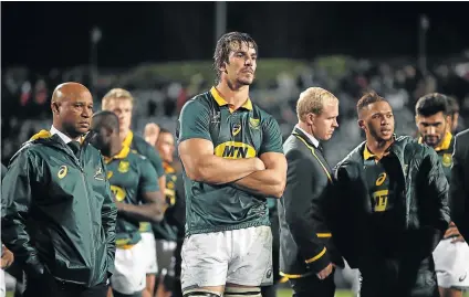  ?? Picture: GETTY IMAGES ?? MAJOR SETBACK: Springbok captain Eben Etzebeth is dejected following their Rugby Championsh­ip match against the All Blacks at QBE Stadium on Saturday in Auckland, New Zealand