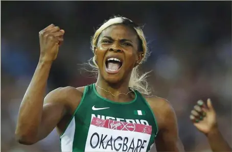  ??  ?? Okagbare celebratin­g a previous victory on the track