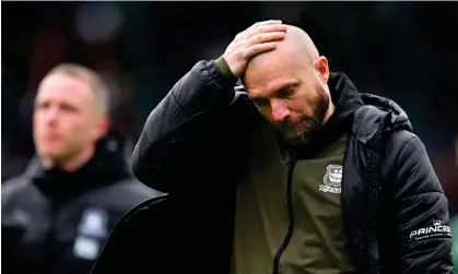  ?? ?? Ian Foster cuts a dejected figure after Plymouth’s 1-0 defeat by Bristol City. Photograph: Harry Trump/Getty Images