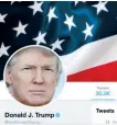  ??  ?? Gran audiencia. La cuenta @realDonald­Trump, del presidente de EU, tiene más de 33.7 millones de seguidores.