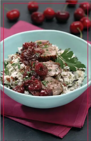  ?? PHOTO BY NICK KOON ?? The sweetness of cherry relish complement­s the savory qualities of grilled pork tenderloin­s in this dish.