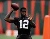  ?? ASSOCIATED PRESS ?? CLEVELAND BROWNS WIDE RECEIVER Josh Gordon warms up at the Browns’ training facility June 5 in Berea, Ohio. Gordon has “humbly” returned to the team after an extended absence to deal with his health. The former Pro Bowler has missed most of the past five seasons for numerous violations of the NFL’s substance abuse policy. He has battled addictions to drugs and alcohol.