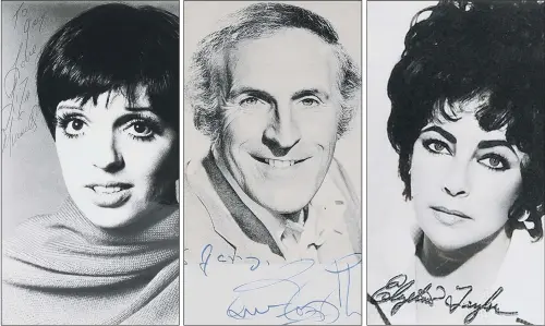  ?? PICTURES: PA WIRE. ?? BIG NAMES: Liza Minnelli, Bruce Forsyth and Elizabeth Taylor are among stars whose autographs are up for sale today.