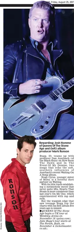  ??  ?? Rewarding: Josh Homme of Queens Of The Stone Age and (left) album producer Mark Ronson