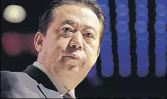  ?? AP FILE ?? Former Interpol president Meng Hongwei during his address at the Interpol World Congress.