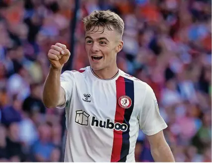  ?? Picture: Robbie Stephenson/JMP ?? Bristol City’s Tommy Conway celebrates his goal against Blackpool this season