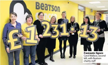  ??  ?? Fantastic figure Carol Wallace, second left, with Beatson charity staff
