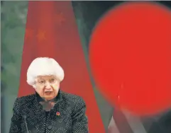  ?? ?? Red scare: Janet Yellen lecturing the Chinese in Guangzhou this month,